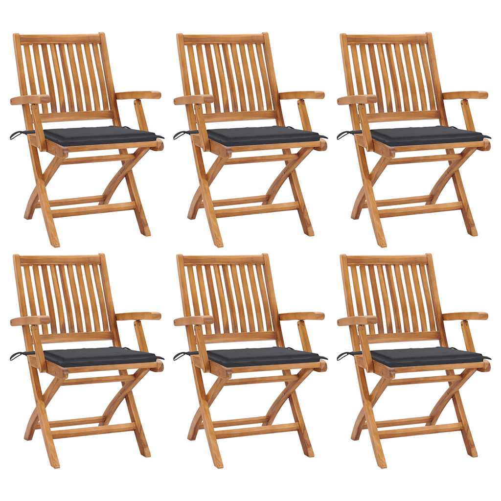 Sedie da Giardino Pieghevoli con Cuscini 6 pz Massello di Teak cod mxl 75188
