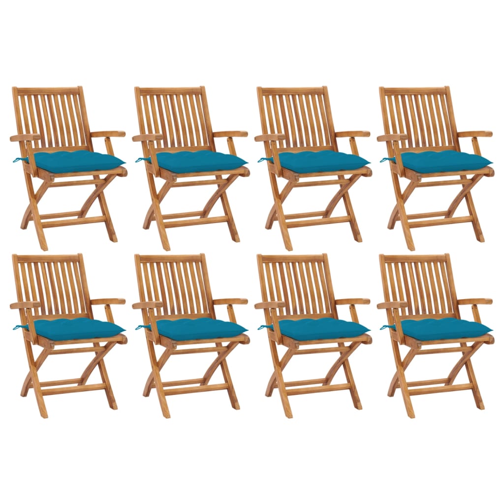 Sedie da Giardino Pieghevoli con Cuscini 8 pz Massello di Teak cod mxl 56279