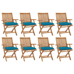 Sedie da Giardino Pieghevoli con Cuscini 8 pz Massello di Teak cod mxl 56279