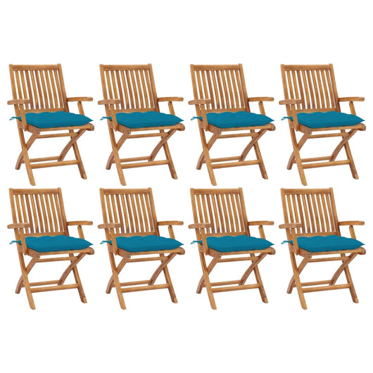 Sedie da Giardino Pieghevoli con Cuscini 8 pz Massello di Teak cod mxl 56279
