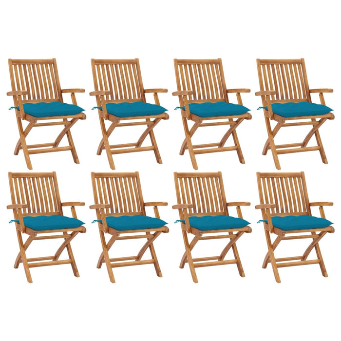 Sedie da Giardino Pieghevoli con Cuscini 8 pz Massello di Teak cod mxl 56279