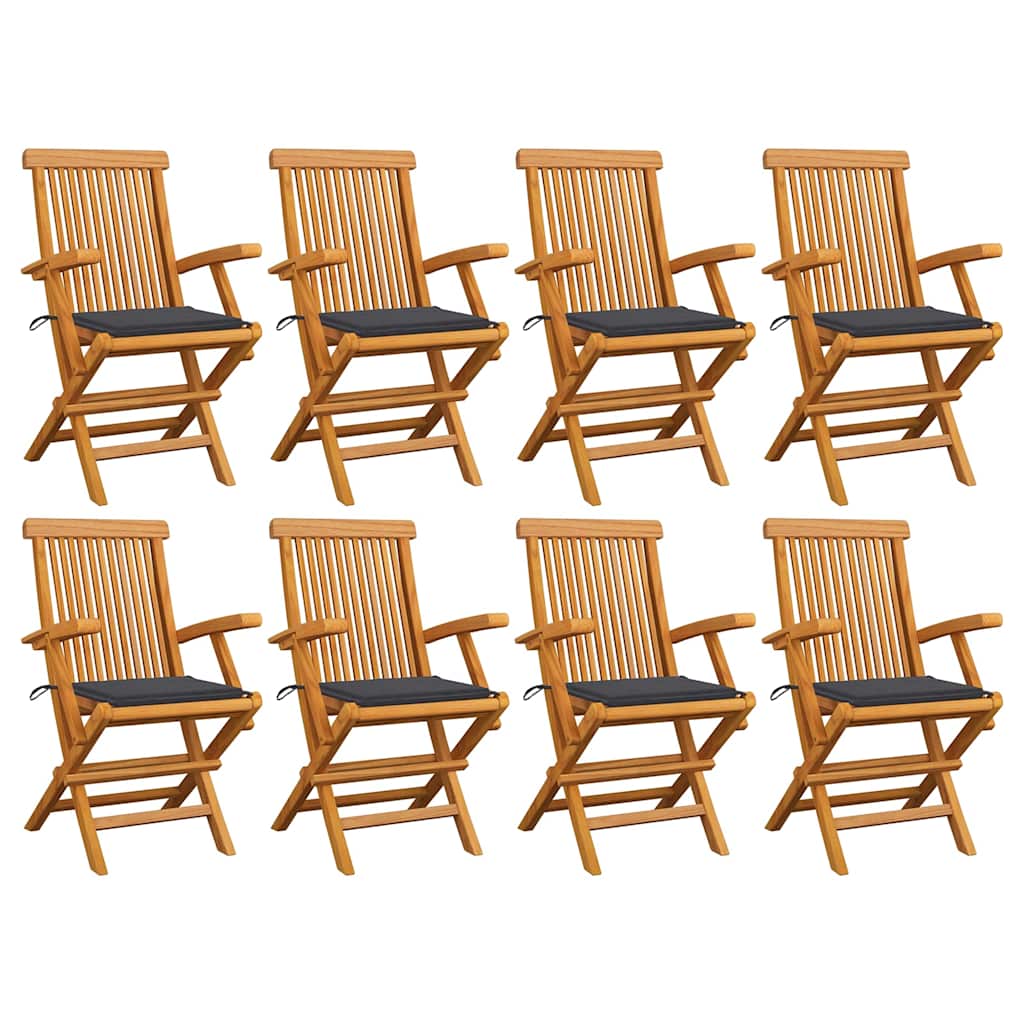 Sedie da Giardino con Cuscini Antracite 8 pz in Massello di Teak cod mxl 24096