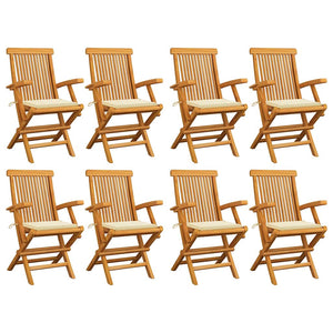 Sedie da Giardino con Cuscini Crema 8 pz Legno Massello di Teak