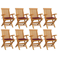 Sedie da Giardino con Cuscini Rosso Vino 8 pz Massello di Teak cod mxl 72199