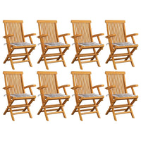 Sedie Giardino Cuscini Motivo Quadri Grigio 8pz Massello Teak