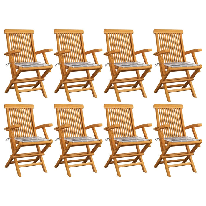 Sedie Giardino Cuscini Motivo Quadri Grigio 8pz Massello Teak
