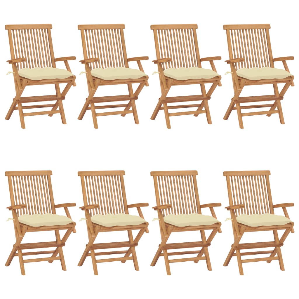 Sedie da Giardino e Cuscini Bianco Crema 8 pz Massello di Teak cod mxl 25471