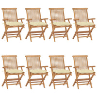 Sedie da Giardino e Cuscini Bianco Crema 8 pz Massello di Teak cod mxl 25471