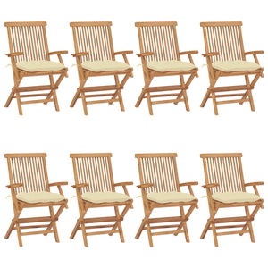 Sedie da Giardino e Cuscini Bianco Crema 8 pz Massello di Teak cod mxl 25471