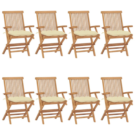 Sedie da Giardino e Cuscini Bianco Crema 8 pz Massello di Teak cod mxl 25471