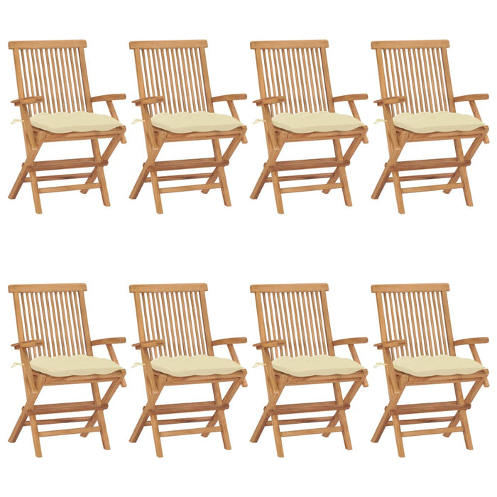 Sedie da Giardino e Cuscini Bianco Crema 8 pz Massello di Teak cod mxl 25471