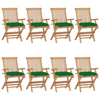 Sedie da Giardino con Cuscini Verdi 8 pz in Massello di Teak cod mxl 17480