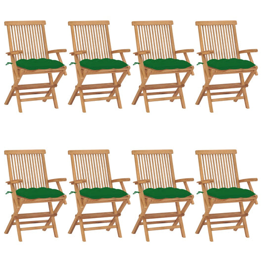 Sedie da Giardino con Cuscini Verdi 8 pz in Massello di Teak cod mxl 17480