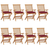 Sedie da Giardino con Cuscini Rosso Vino 8 pz Massello di Teak cod mxl 45127
