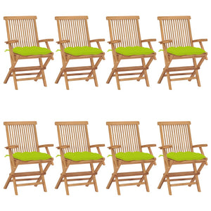 Sedie Giardino con Cuscini Verde Chiaro 8pz Legno Massello Teak