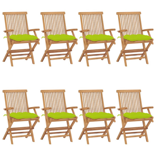Sedie Giardino con Cuscini Verde Chiaro 8pz Legno Massello Teak