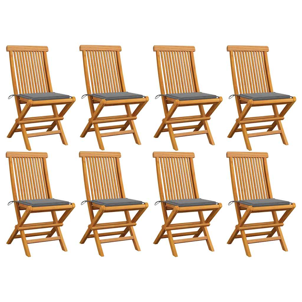 Sedie da Giardino e Cuscini Grigi 8 pz Massello di Teak cod mxl 24101