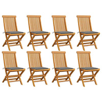 Sedie da Giardino e Cuscini Grigi 8 pz Massello di Teak cod mxl 24101