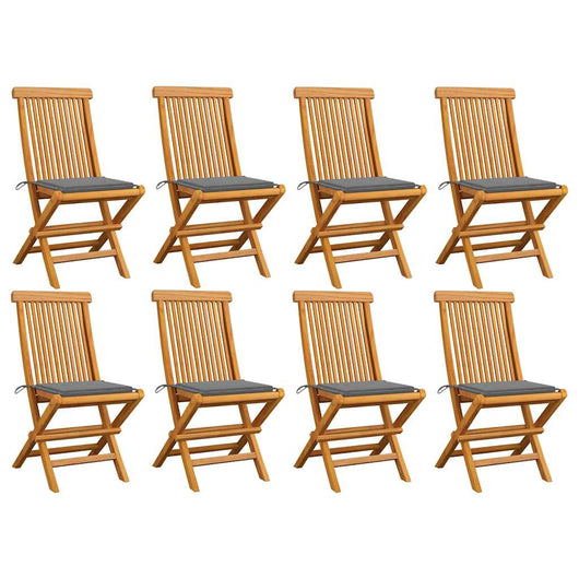 Sedie da Giardino e Cuscini Grigi 8 pz Massello di Teak cod mxl 24101
