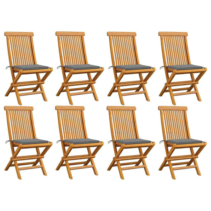 Sedie da Giardino e Cuscini Grigi 8 pz Massello di Teak cod mxl 24101
