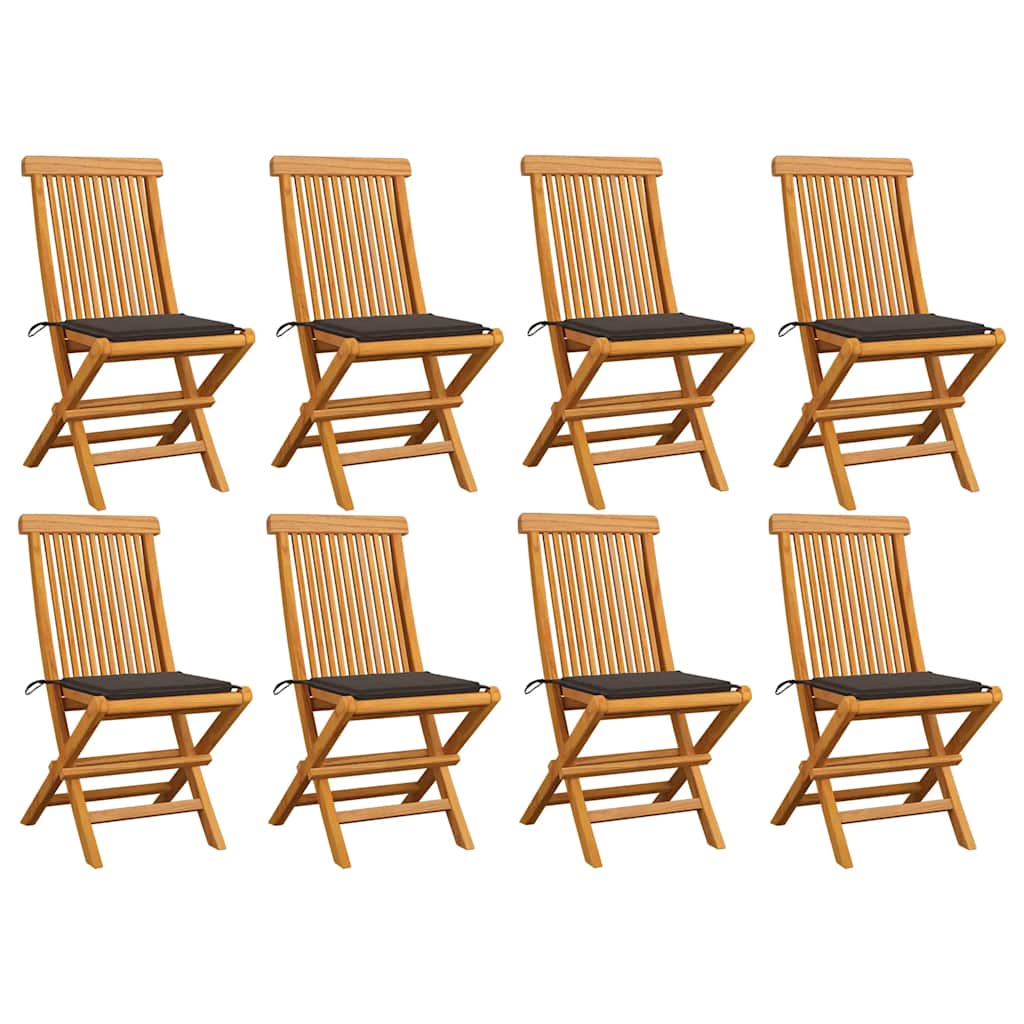 Sedie da Giardino e Cuscini Grigio Talpa 8 pz Massello di Teak cod mxl 24102