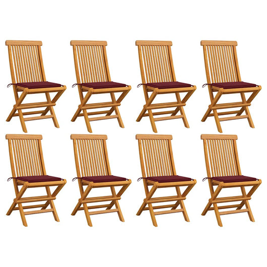 Sedie da Giardino con Cuscini Rosso Vino 8 pz Massello di Teak cod mxl 72215