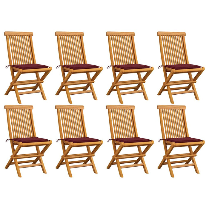 Sedie da Giardino con Cuscini Rosso Vino 8 pz Massello di Teak cod mxl 72215