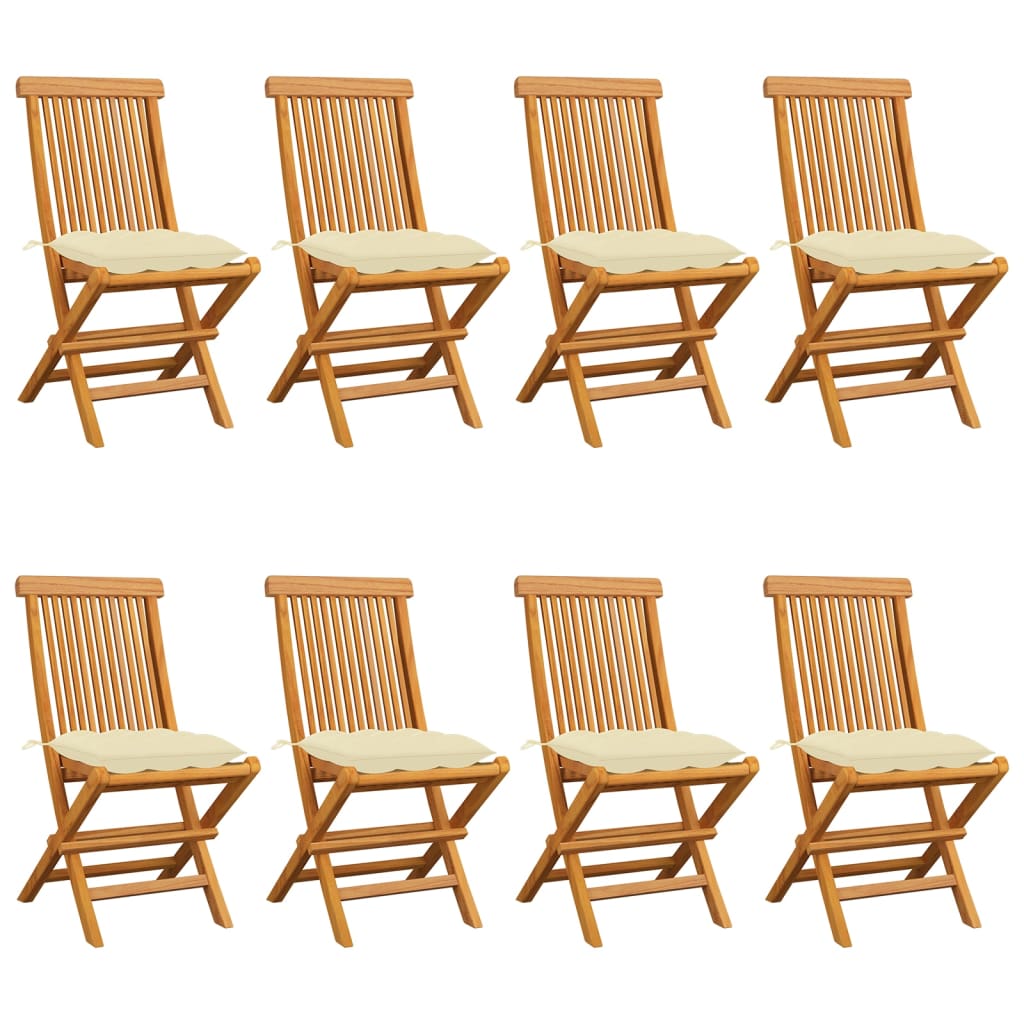 Sedie da Giardino e Cuscini Bianco Crema 8 pz Massello di Teak cod mxl 14704