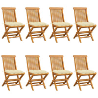 Sedie da Giardino e Cuscini Bianco Crema 8 pz Massello di Teak cod mxl 14704