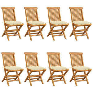 Sedie da Giardino e Cuscini Bianco Crema 8 pz Massello di Teak cod mxl 14704