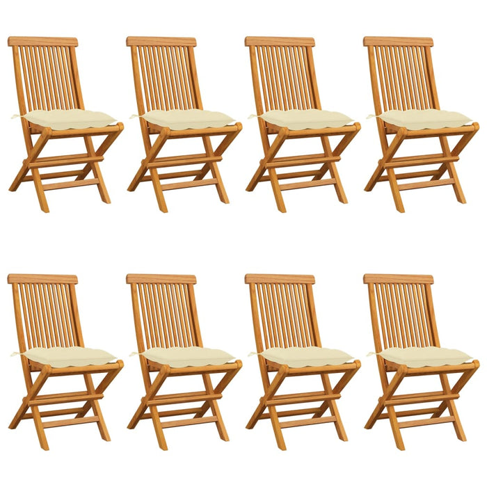 Sedie da Giardino e Cuscini Bianco Crema 8 pz Massello di Teak cod mxl 14704