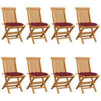 Sedie da Giardino con Cuscini Rosso Vino 8 pz Massello di Teak cod mxl 42309