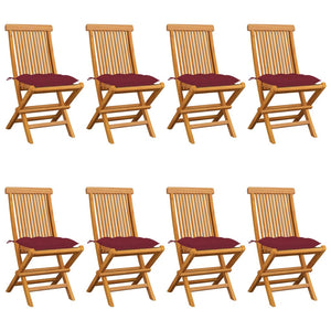 Sedie da Giardino con Cuscini Rosso Vino 8 pz Massello di Teak cod mxl 42309