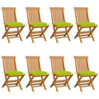 Sedie da Giardino e Cuscini Verde Brillante 8 pz Massello Teak