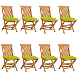 Sedie da Giardino e Cuscini Verde Brillante 8 pz Massello Teak