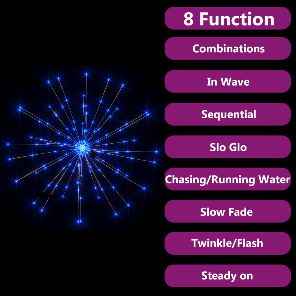 vidaXL Luci di Natale Fuochi d'Artificio 2 pz Blu 20 cm 280 LED