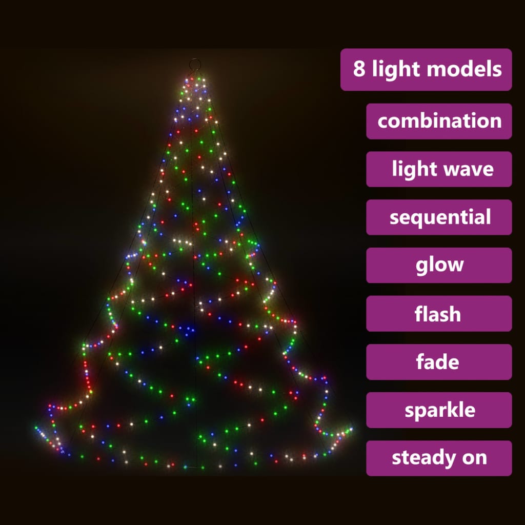 Albero da Parete con Gancio Metallico 260 LED Multicolore 3 m 328643