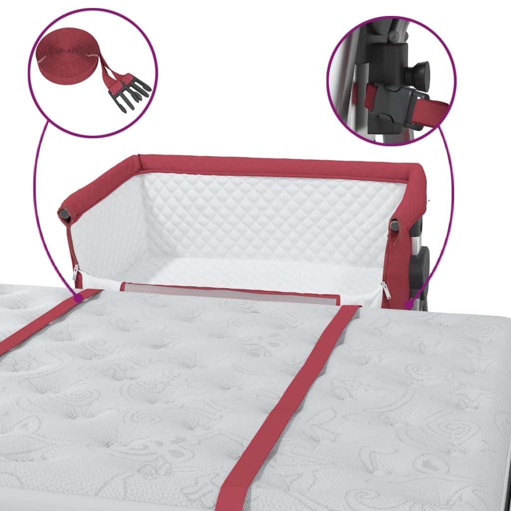 Lettino per Bambini con Materasso-Struttura Letto per Bambini Rosso in Tessuto di Lino 774400