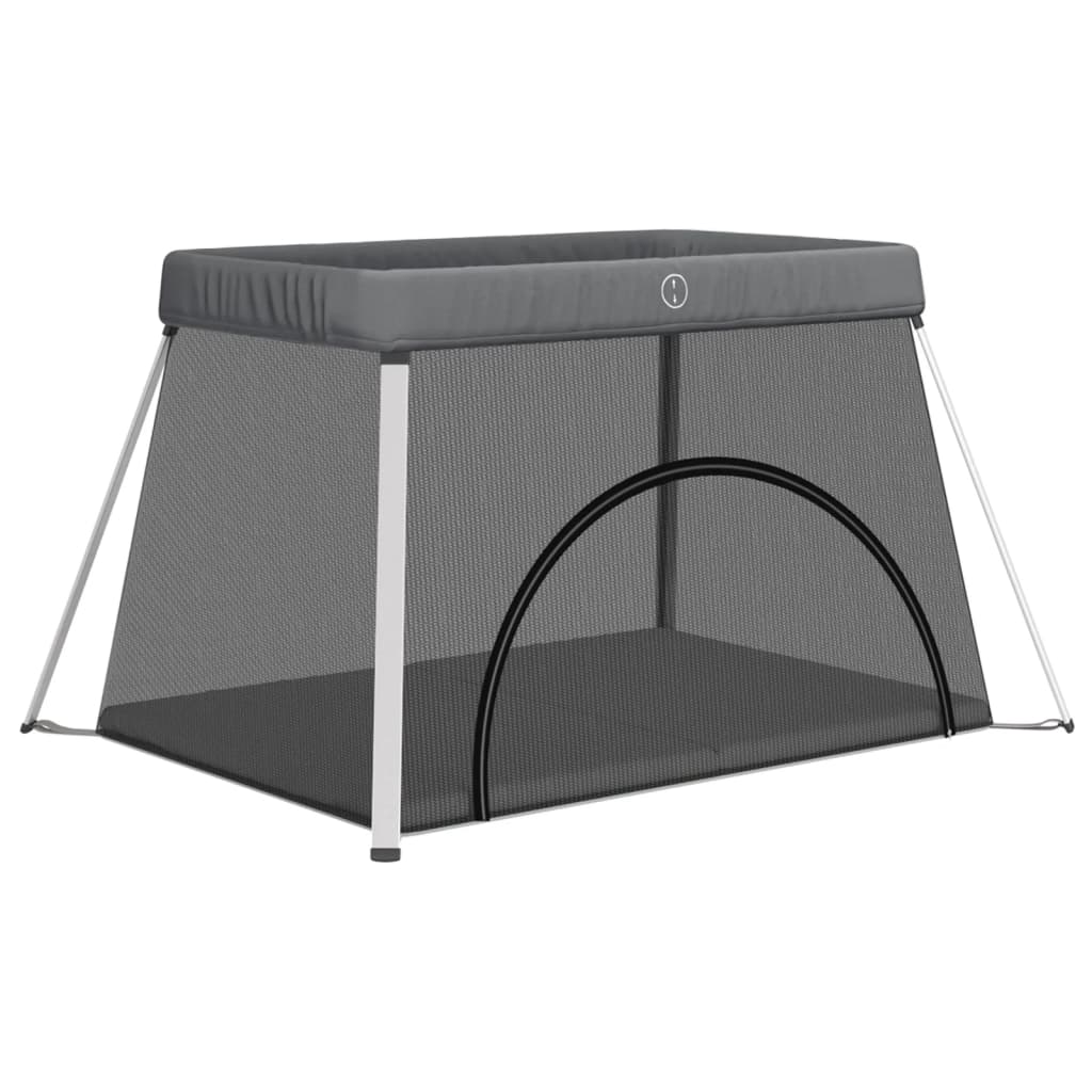 Box per Bambini con Materasso Grigio Scuro Tessuto di Lino 10302