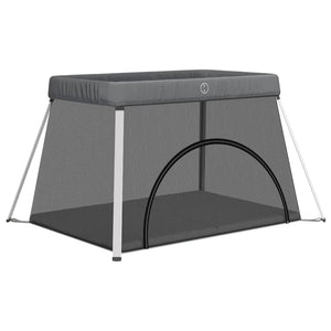 Box per Bambini con Materasso Grigio Scuro Tessuto di Lino 10302