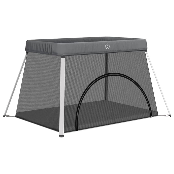 Box per Bambini con Materasso Grigio Scuro Tessuto di Lino 10302