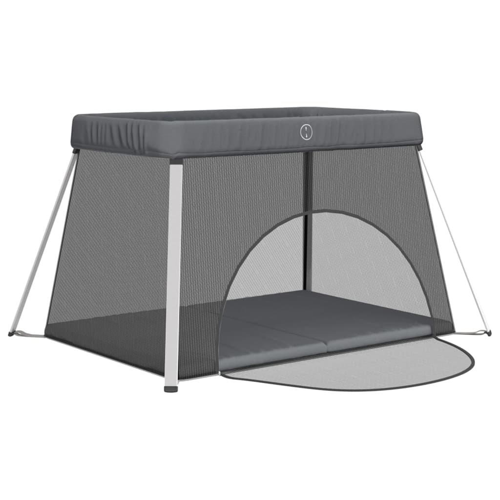 Box per Bambini con Materasso Grigio Scuro Tessuto di Lino 10302