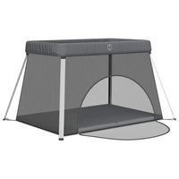 Box per Bambini con Materasso Grigio Scuro Tessuto di Lino 10302