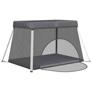 Box per Bambini con Materasso Grigio Scuro Tessuto di Lino 10302