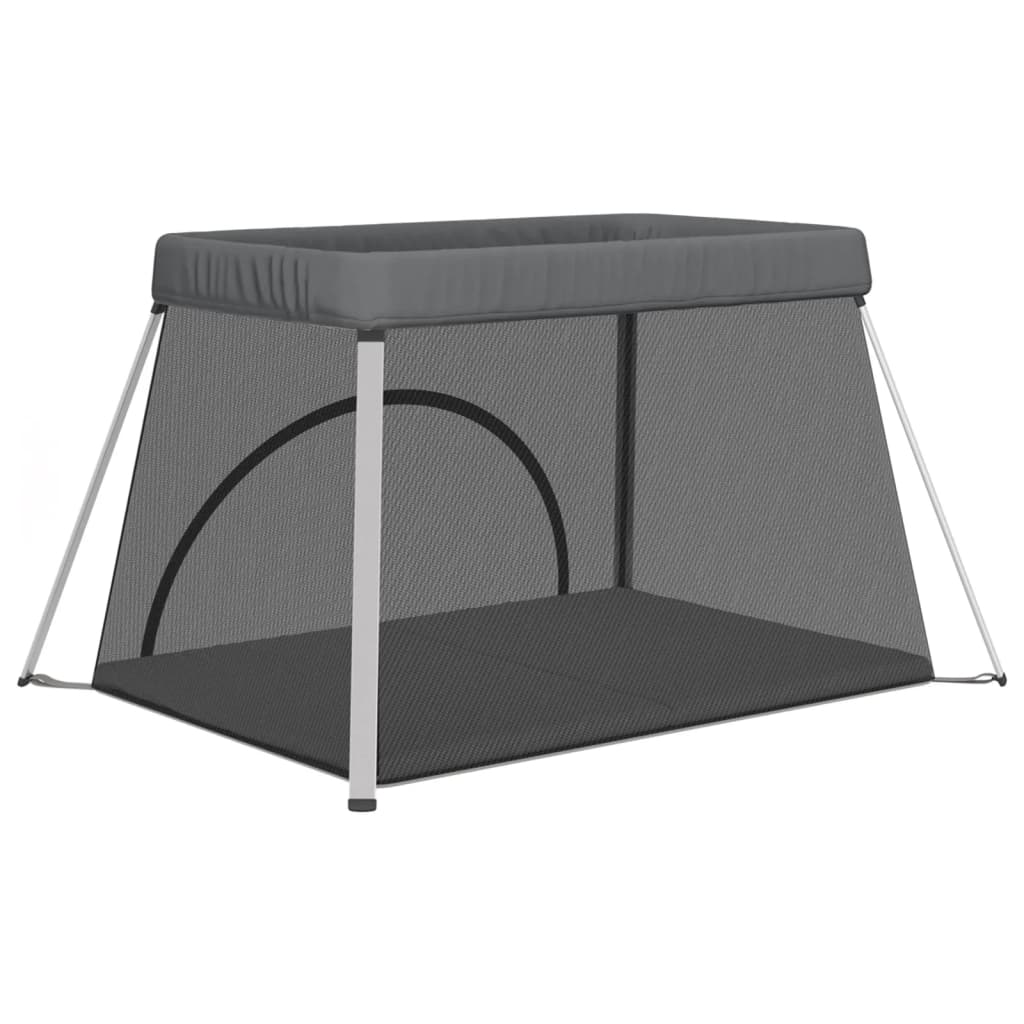 Box per Bambini con Materasso Grigio Scuro Tessuto di Lino 10302