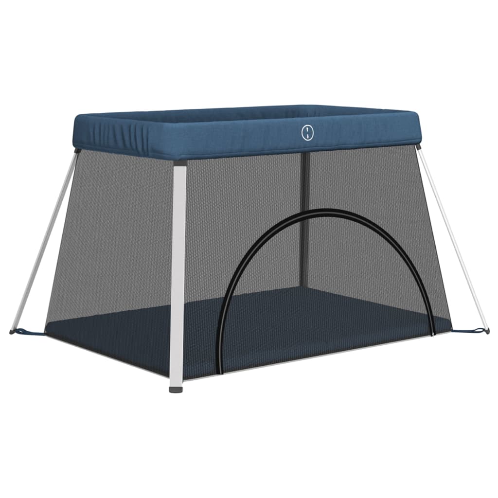 Box per Bambini con Materasso Blu Marino Tessuto di Lino 10304