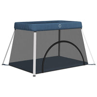 Box per Bambini con Materasso Blu Marino Tessuto di Lino 10304