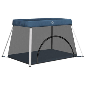 Box per Bambini con Materasso Blu Marino Tessuto di Lino 10304