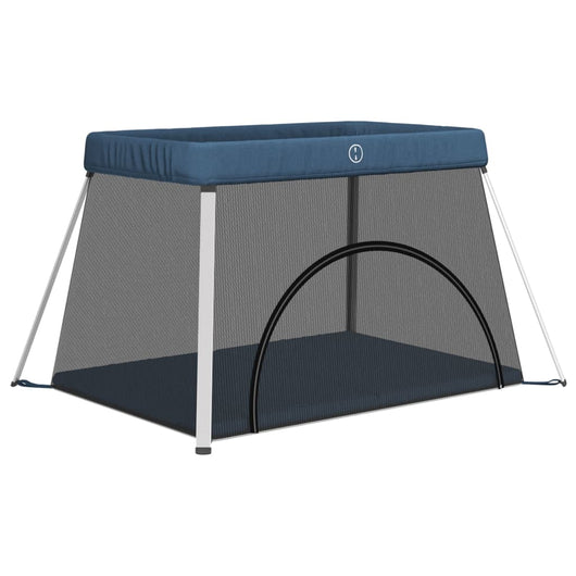 Box per Bambini con Materasso Blu Marino Tessuto di Lino 10304