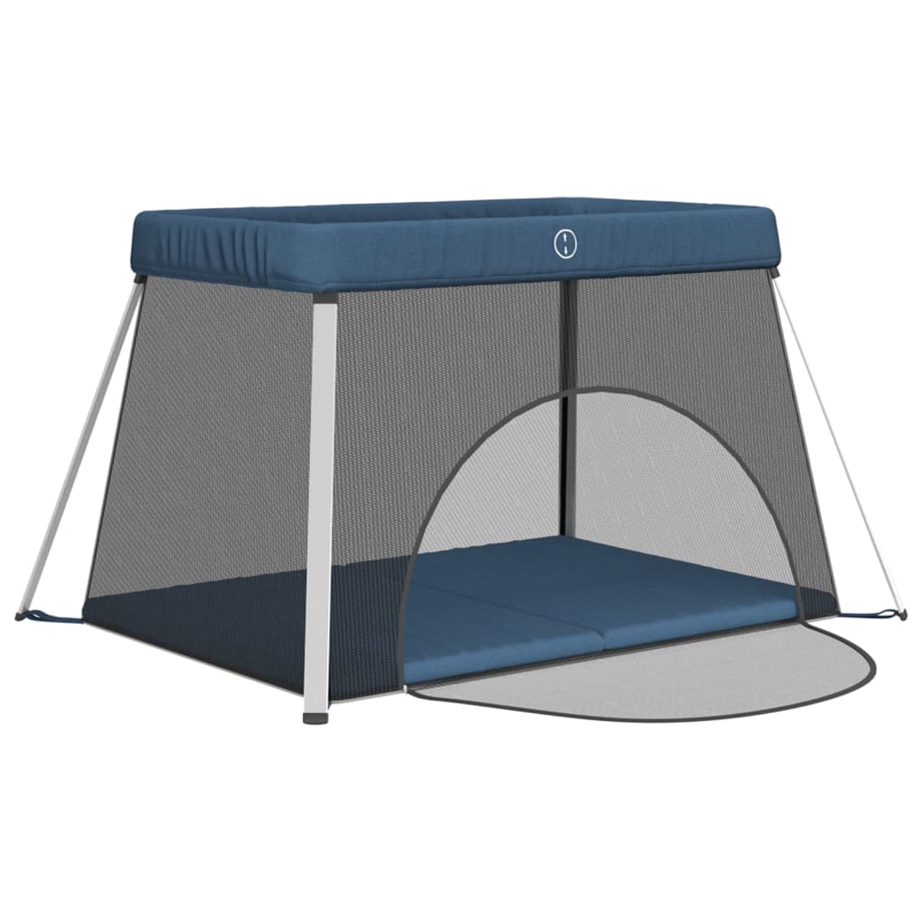 Box per Bambini con Materasso Blu Marino Tessuto di Lino 10304